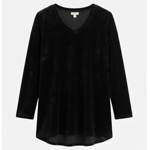 Pure Jill Black Velvet V-Neck Tunic Top XL Pima Cotton Modal Long Sleeve Shirt